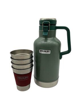 Stanley Classic Outdoor Growler Set w/4 12 Ounce Tumblers NEW Hammertone Green